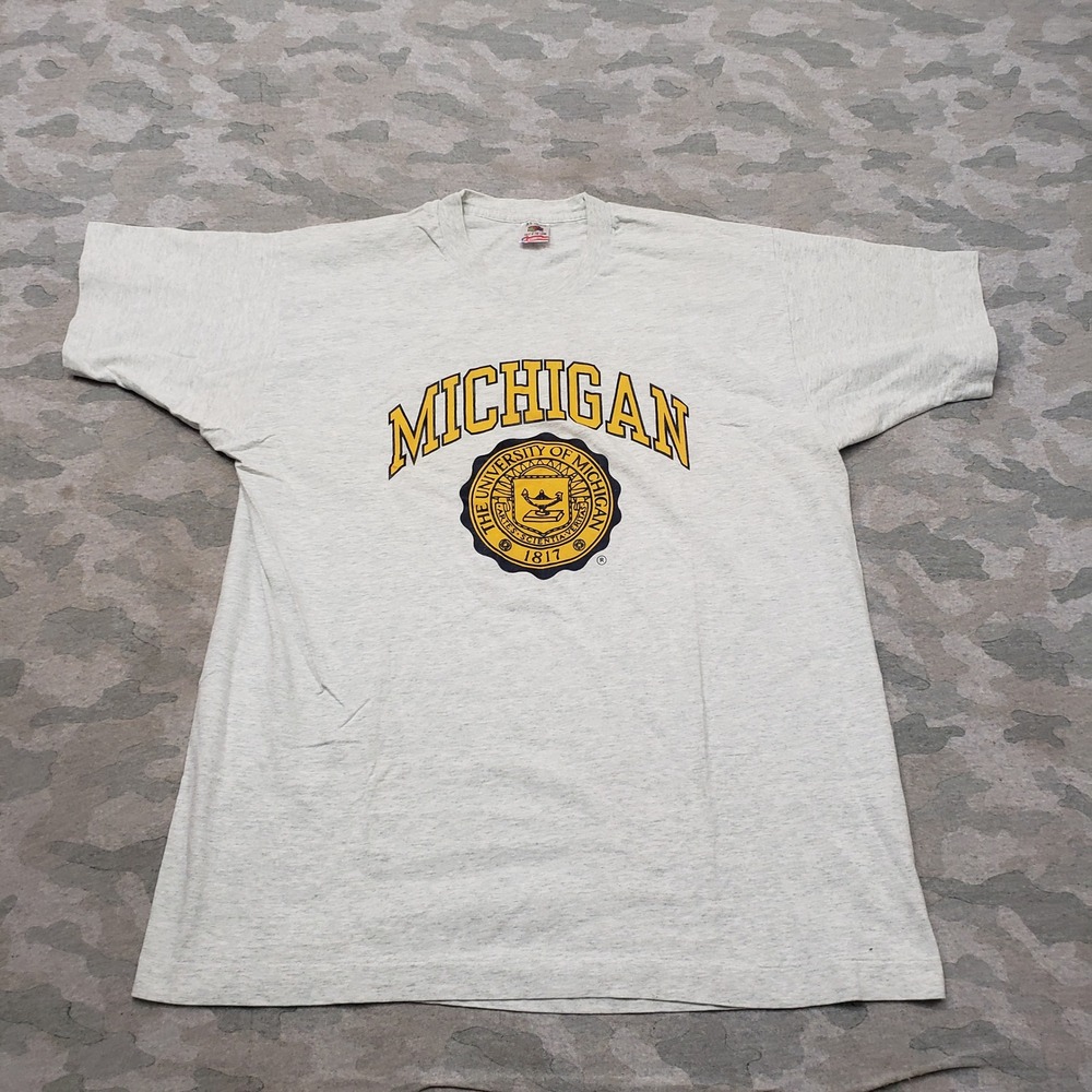 VTG Fruit of the Loom Michigan Wolverines Shirt Men XL Gray Single Stitch